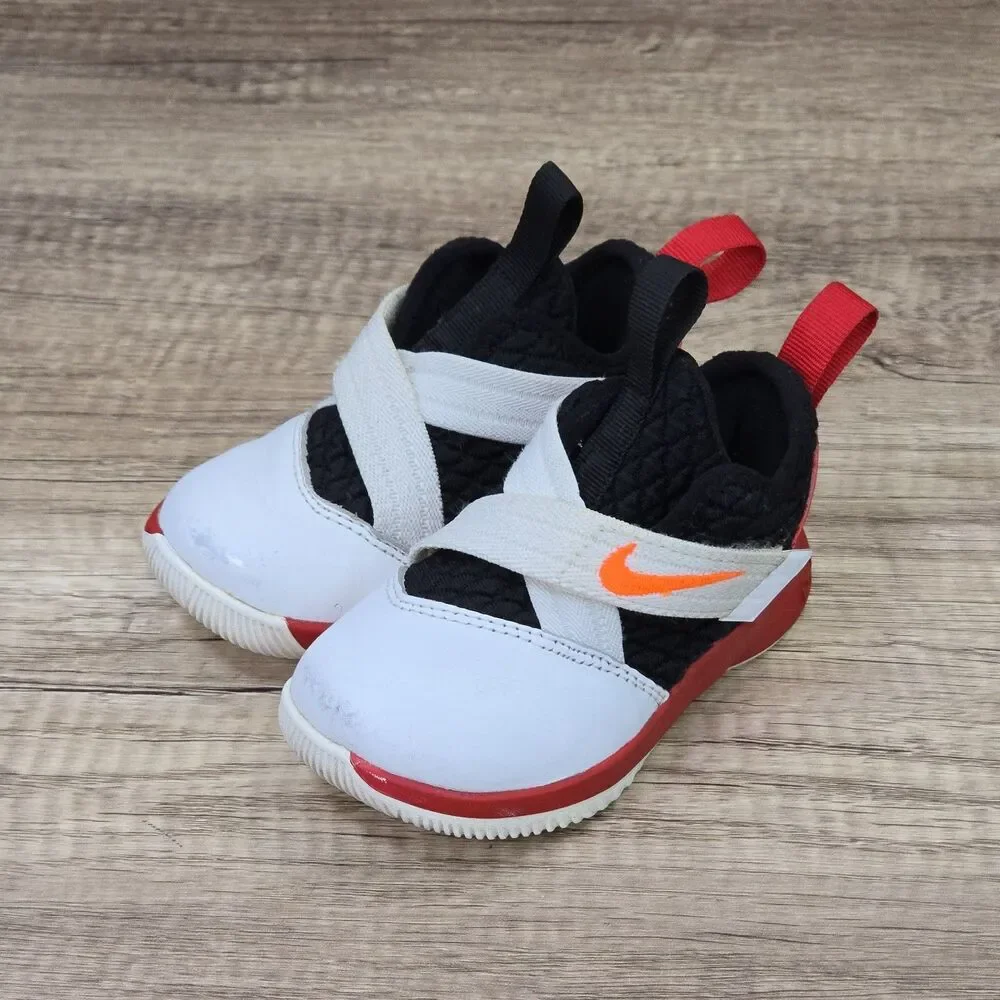 Nike LeBron Soldier XII 12 Toddler's Sz 5C White Black Red Sneakers (AH1690-181)